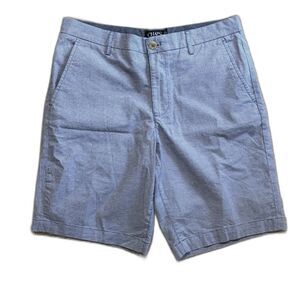 Chaps Stretch Flat Front Chino Shorts Men's 32 Blue White Checked 10" Inseam‎